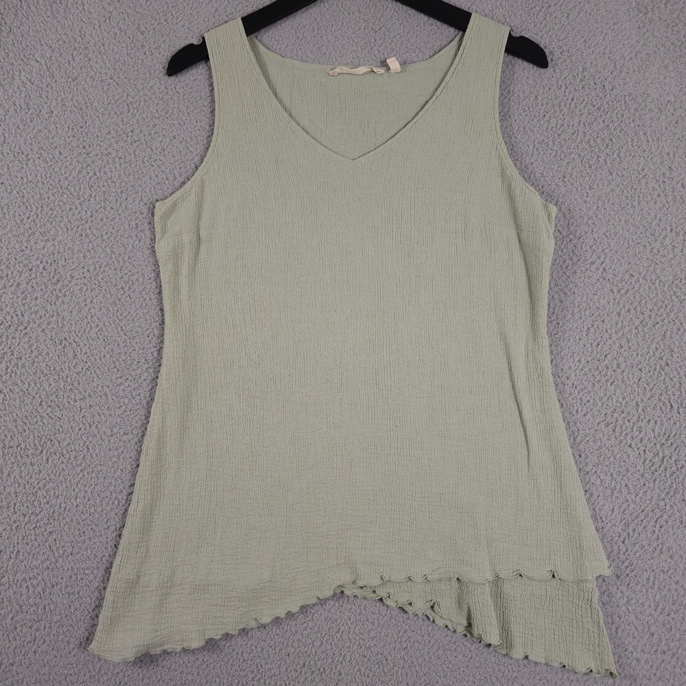 Soft Surroundings Tunic Tank Top Women Small Green Asymmetrical Hem Gauze Cotton